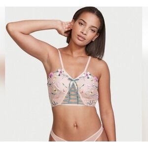 Victoria Secret M D/DD Dream Angels Floral Embroidered Lace Up Corset Bra Fairy